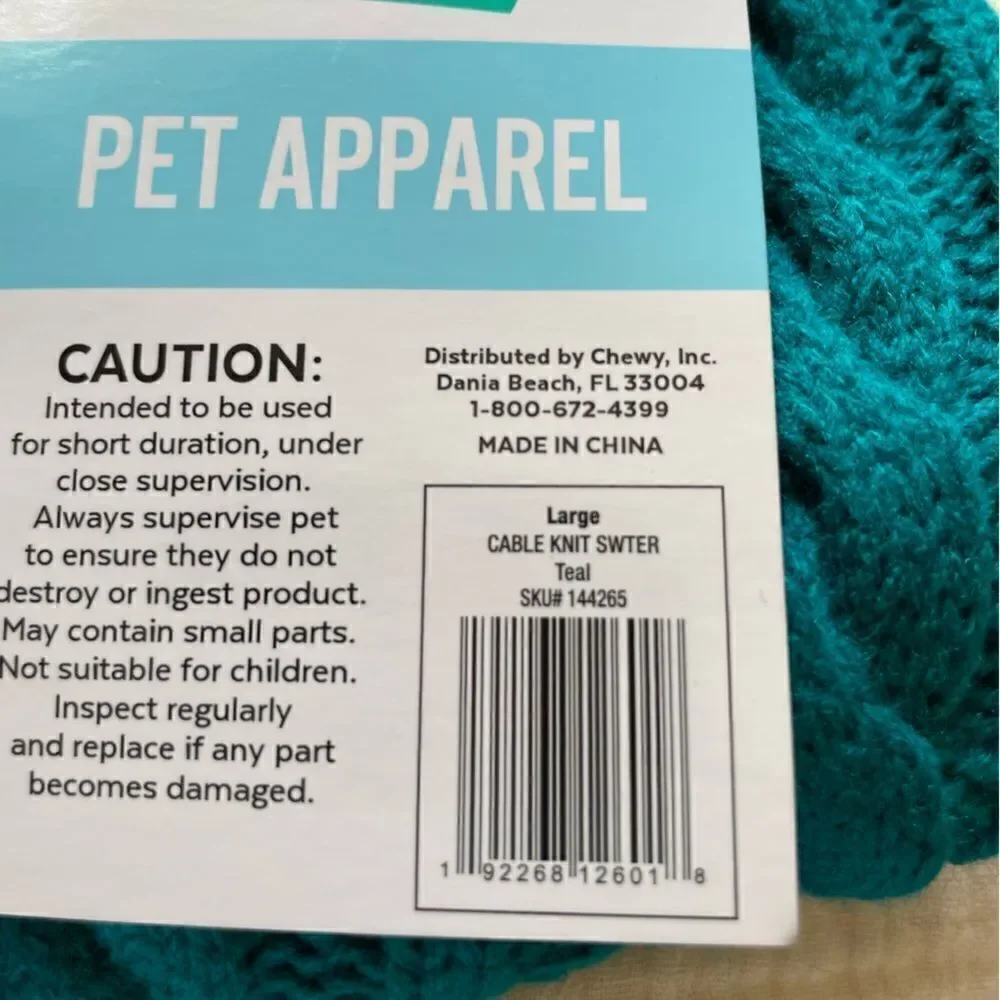 Frisco Pet Sweater Teal Color Size Large